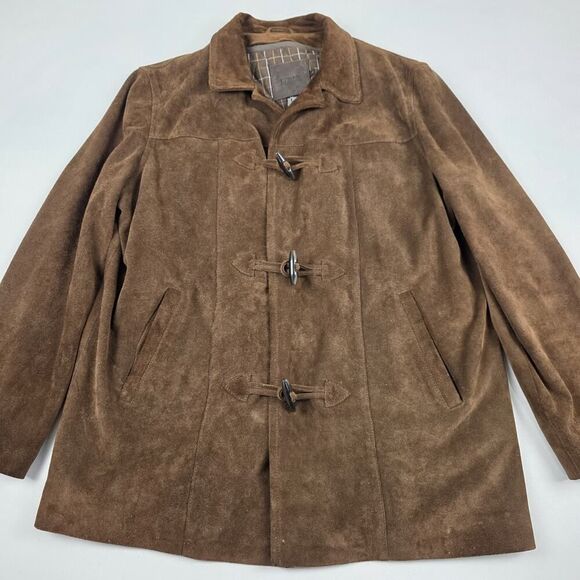 J.Crew Men’s Brown Label Suede‎ Leather Coat / Jacket Large Zipper Lining Toggle - Picture 2 of 13